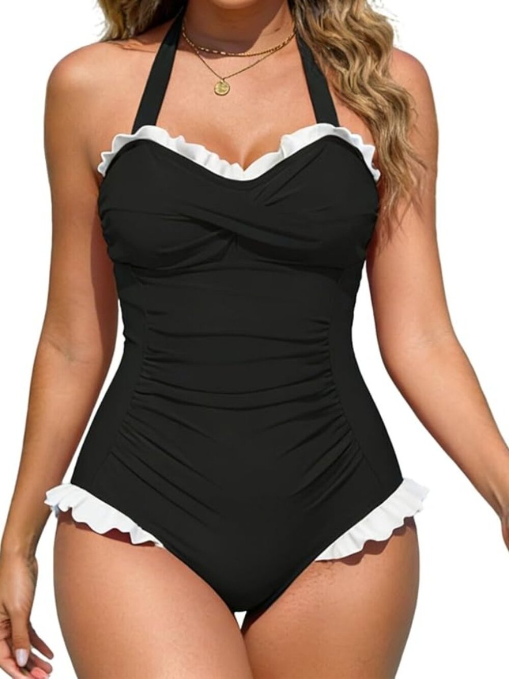 Women Halter One Piece Swimsuit Tummy‎ Control Shapewear Bathing Suit Adjustable